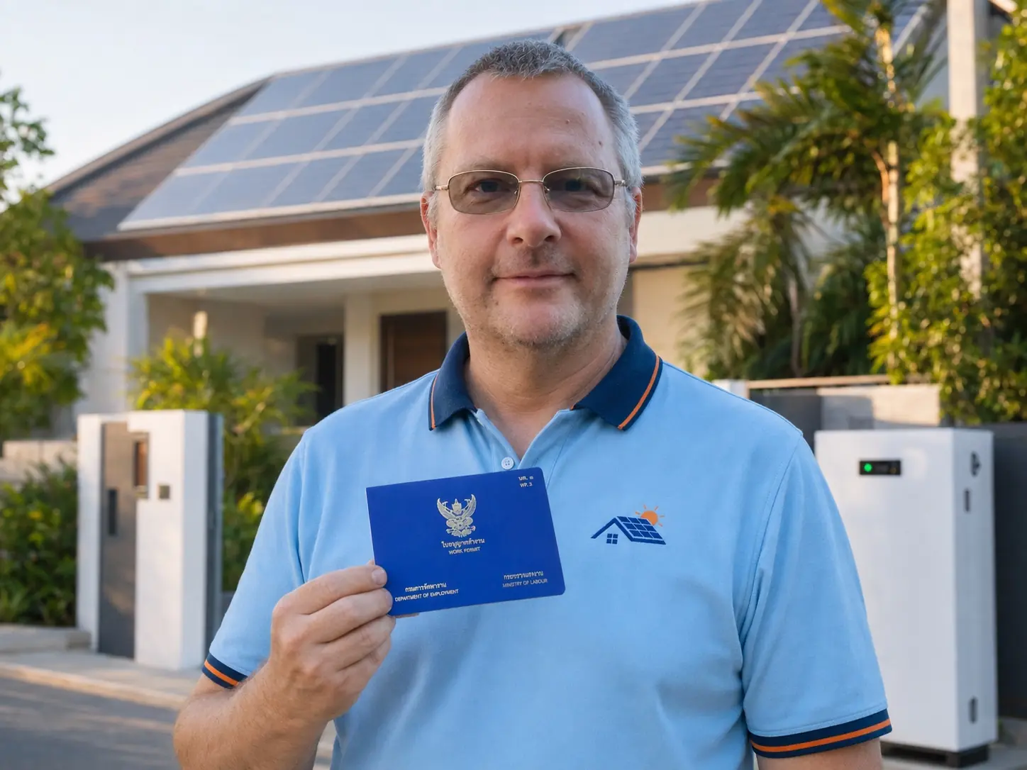 Christian, solar expert in Thailand, holding his Thai work permit
