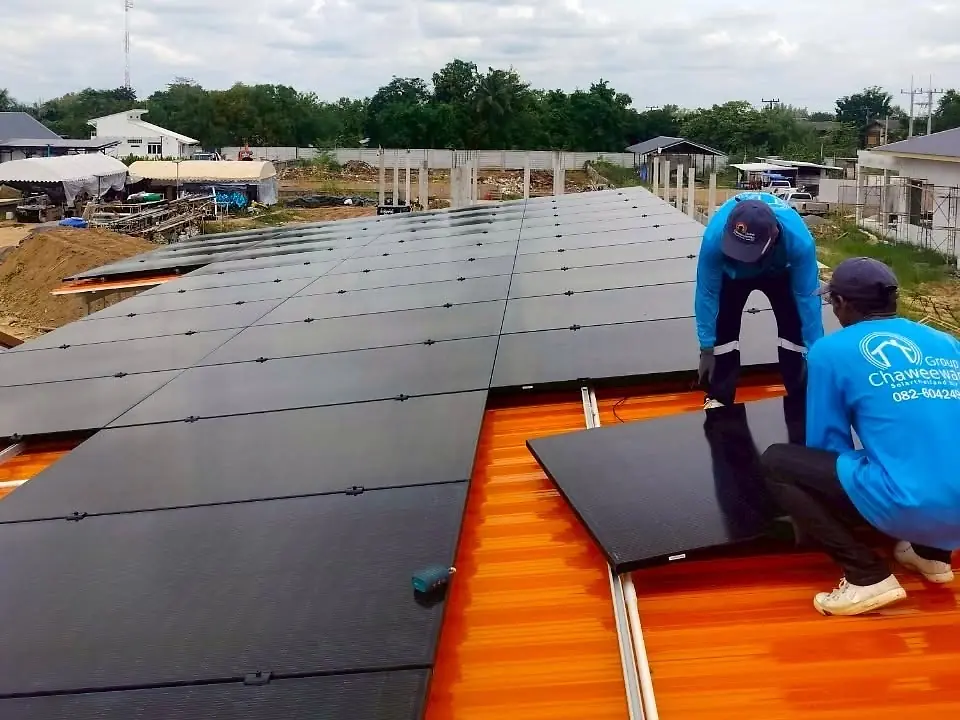 Solar panel installation in progress by the SolarThailand team